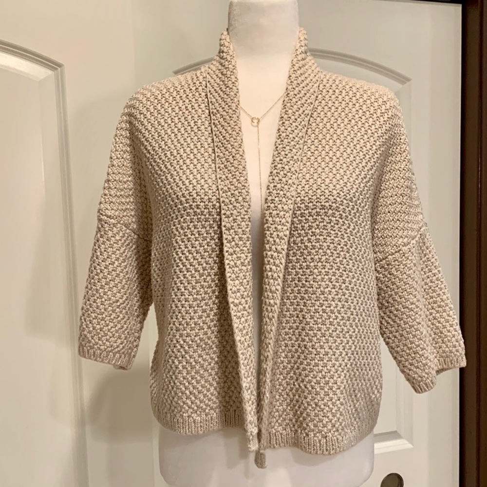 ANN TAYLOR LOFT GOLD SPARKLE BEIGE OPEN FRONT CARDIGAN